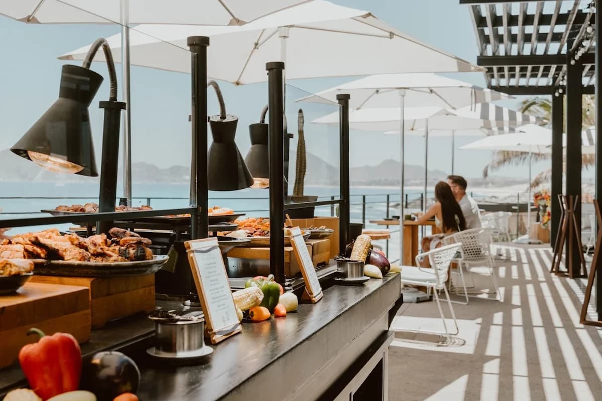 Buffet station at The Ledge at The Cape with fresh vegetables, outdoors in Cabo San Lucas