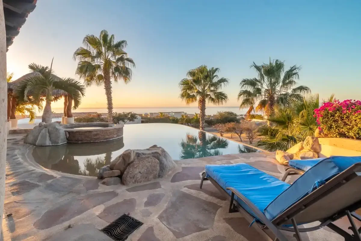 Infinity pool 5 at Casa Corona with hot tub, ocean beyond in Cabo Del Sol