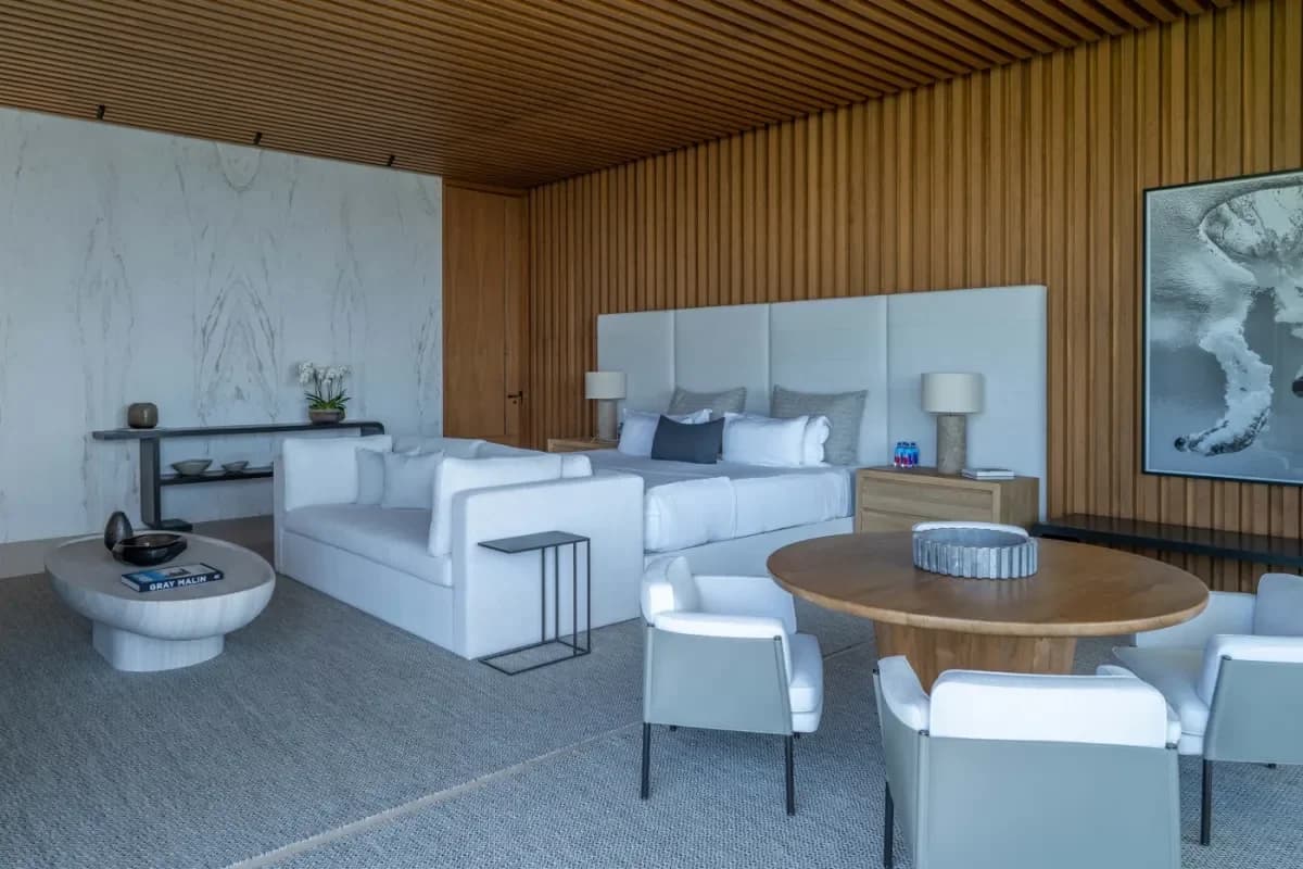 Bedroom 4 at Cabo San Lucas Micro Wedding: Your Intimate 2026 Celebration Guide with wooden slatted ceiling