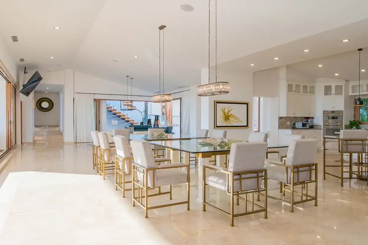 Dining room 2 at Cabo Villa with Water Slide for Kids: The Ultimate 2026 Family Escape with modern chairs, bright