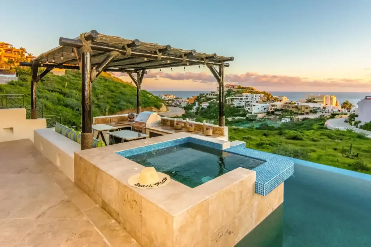 Outdoor kitchen at San Jose del Cabo Homes for Sale: Your 2026 Buyer's Guide with small pool, ocean view