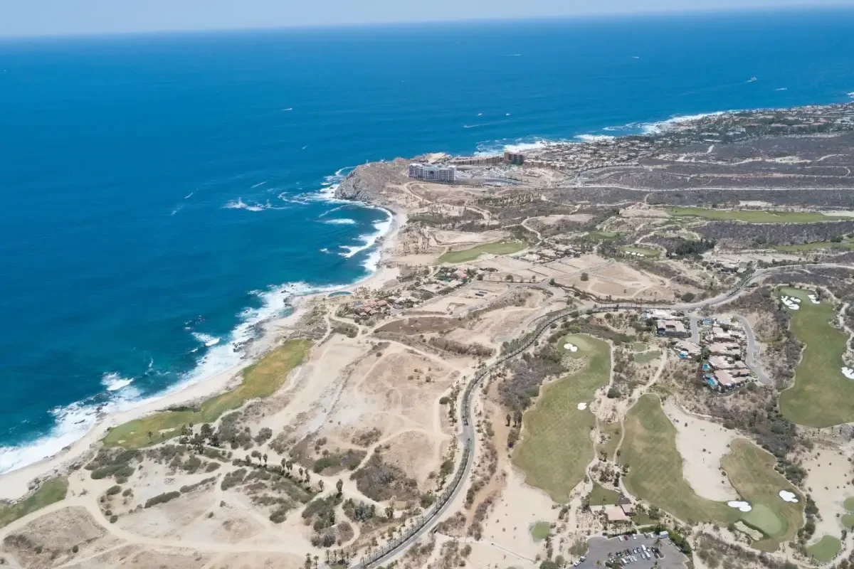 Coastal aerial at Casa Stamm with ocean and desert landscape in Cabo Del Sol