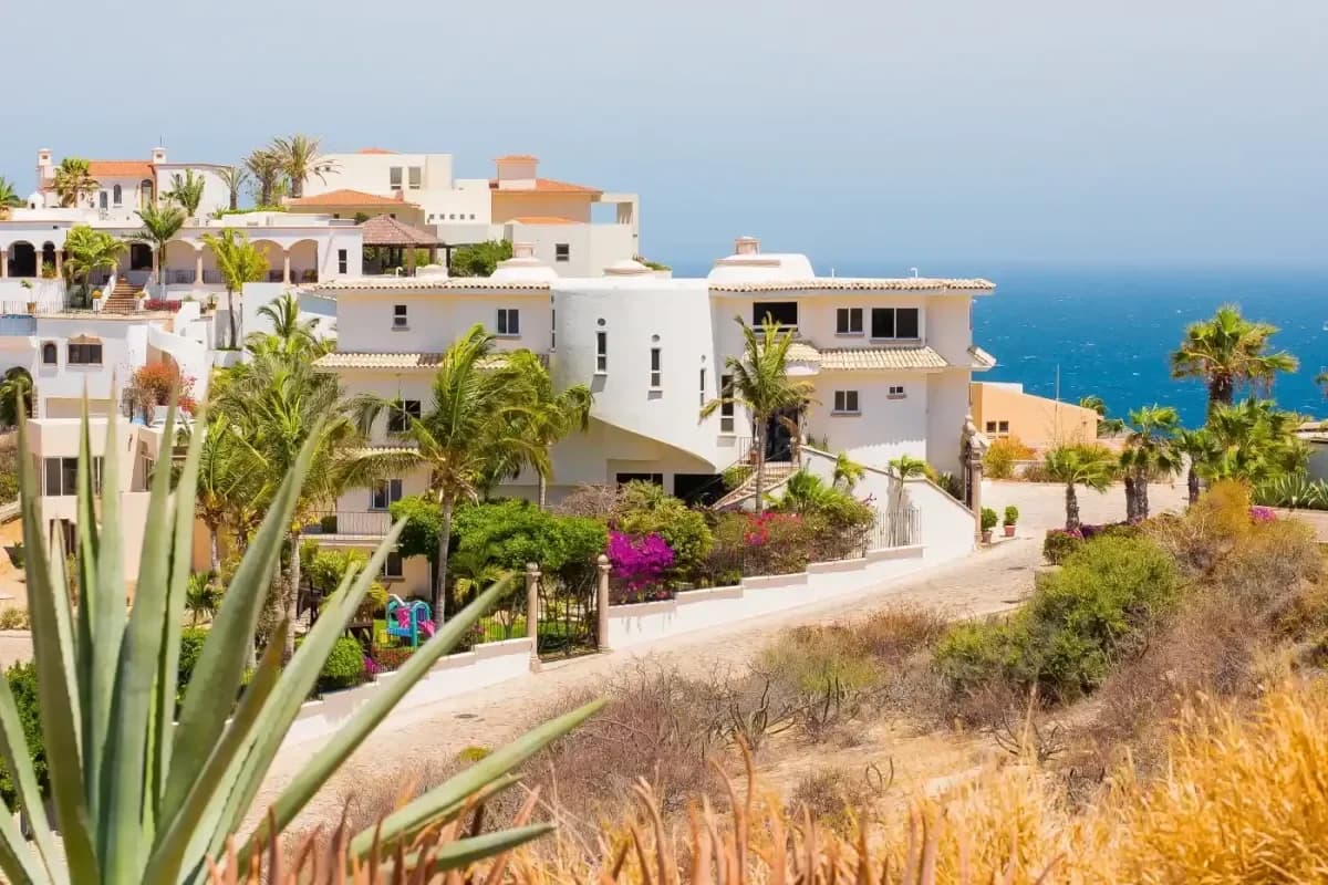 Exterior facade 1 at Discover Your Ultimate Luxury Wellness Retreat in Cabo for 2026 with lush landscaping, sunny day