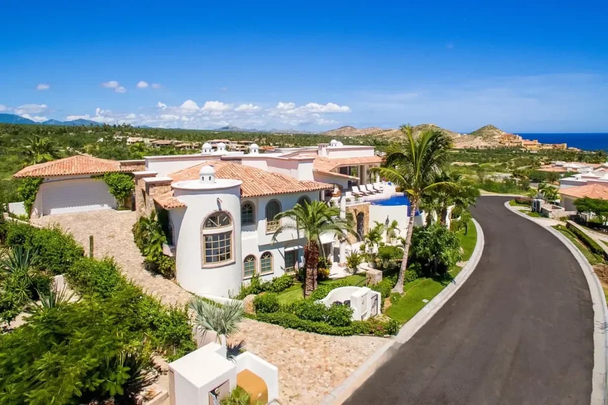 Property exterior at Discover New Luxury Villas in Cabo San Lucas for Your 2026 Escape aerial view, with pool