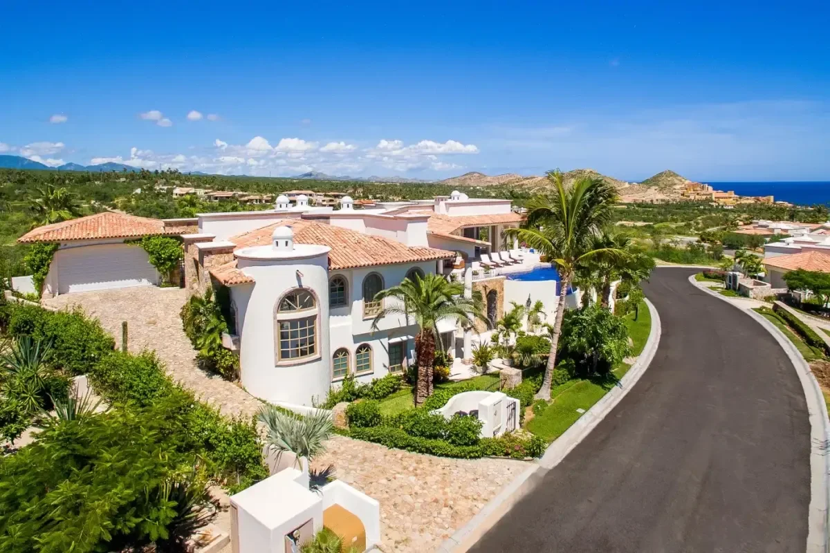Property exterior at Villa Buena Vida aerial view, with pool in Cabo Del Sol