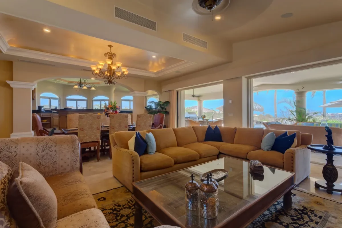 Living room 2 at Villa Esquina with large sectional sofa in Cabo Del Sol