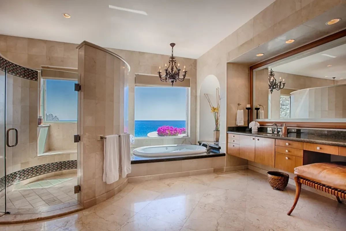 Bathroom 1 at Your 2026 Guide to Pet Friendly Villa Rentals in Cabo San Lucas with ocean view, large tub